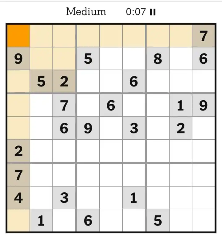 NYT Sudoku Medium March 26, 2026