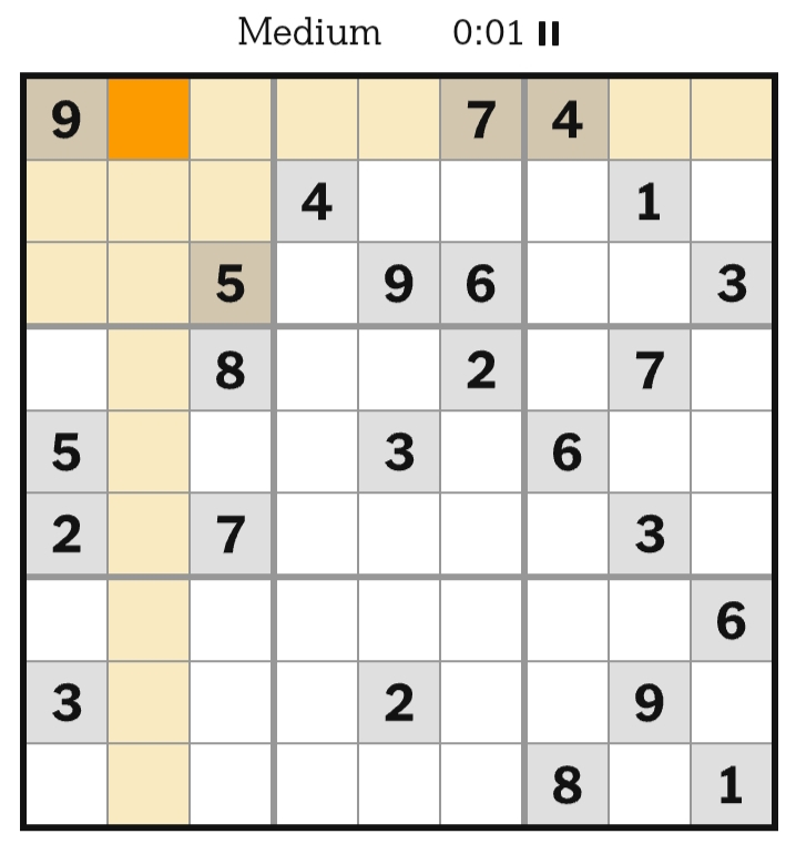 NYT Sudoku Medium March 27, 2026