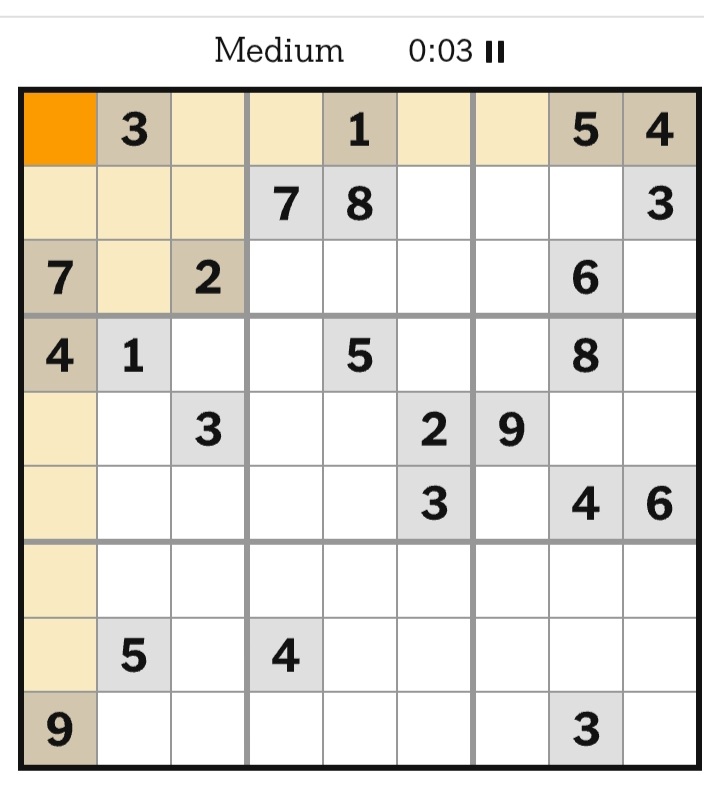 NYT Sudoku Medium March 28, 2026