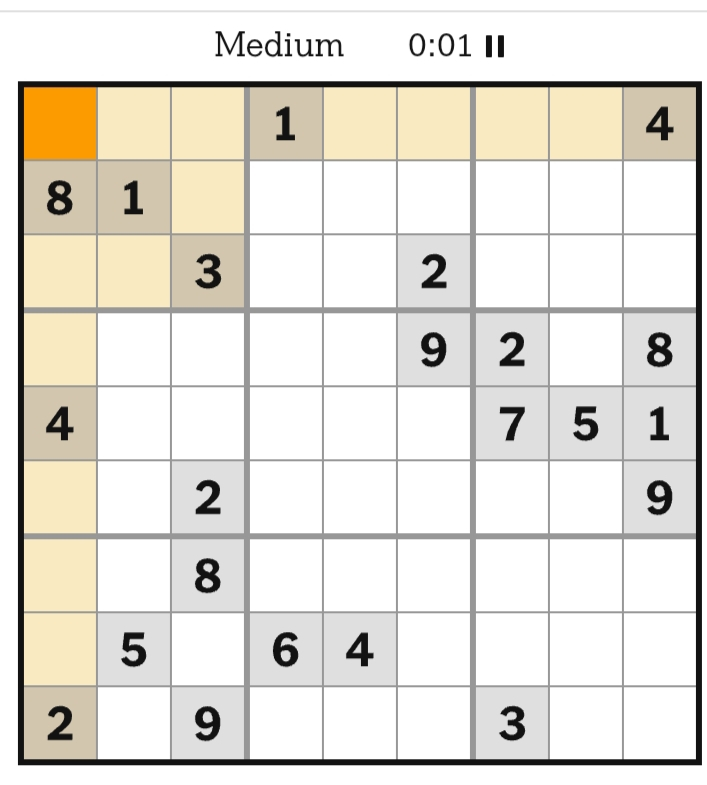 NYT Sudoku Medium March 29, 2026