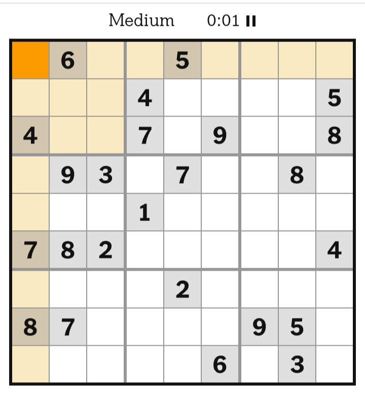 NYT Sudoku Medium March 30, 2026