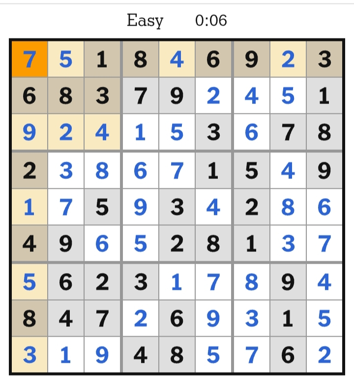 NYT Sudoku Easy Answers April 06, 2026