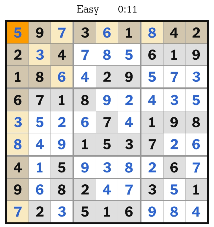 NYT Sudoku Easy Answers April 11, 2026