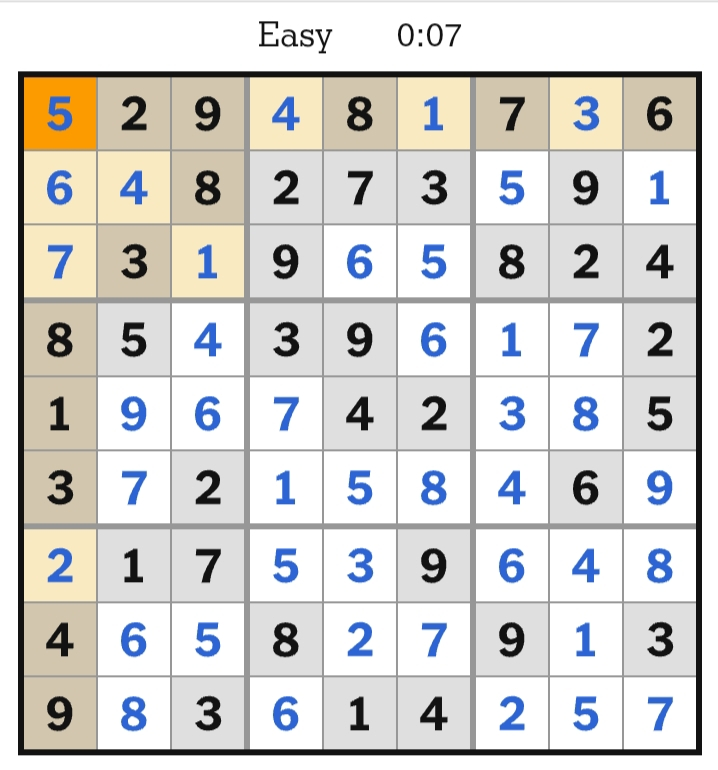 NYT Sudoku Easy Answers April 22, 2026