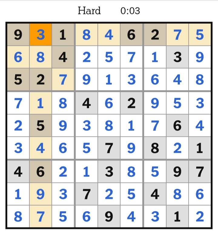 NYT Sudoku Hard Answers April 03 2026