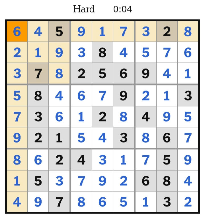 NYT Sudoku Hard Answers April 25, 2026