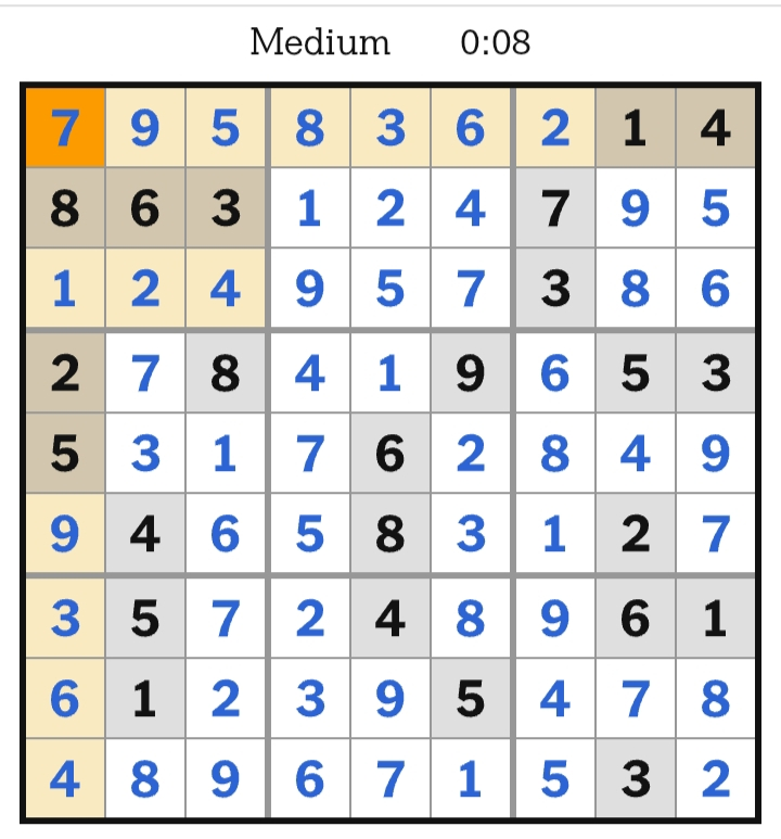 NYT Sudoku Medium Answers April 21, 2026
