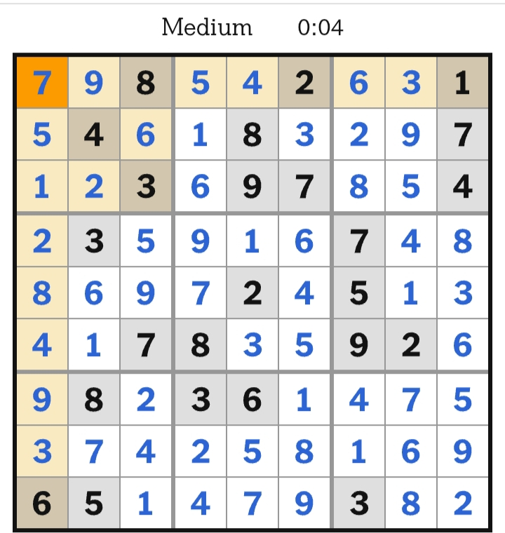 NYT Sudoku Medium Answers April 03, 2026