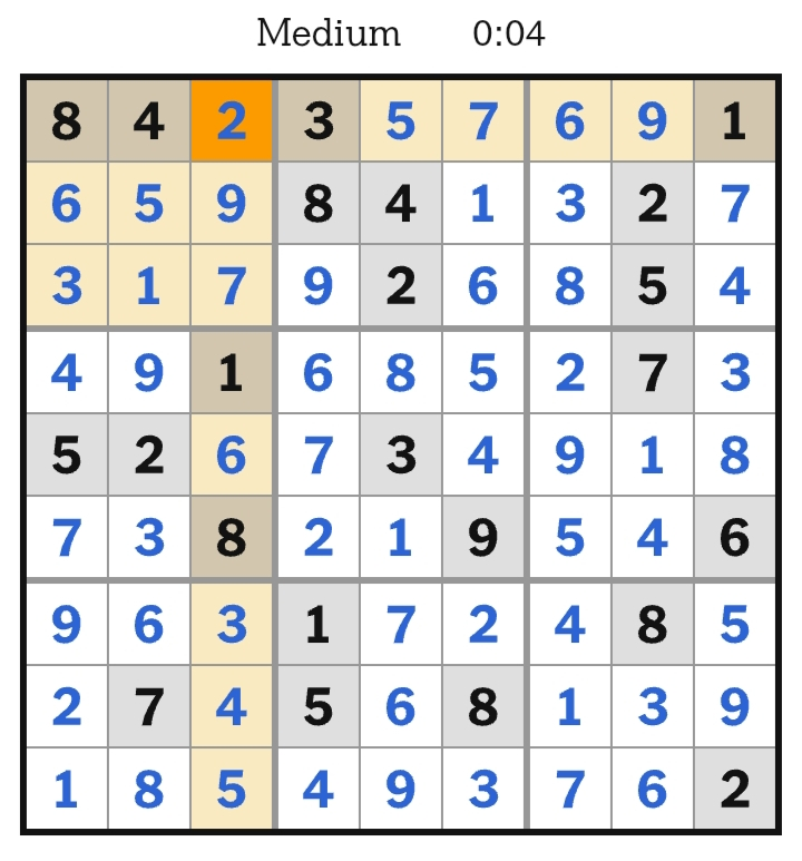 NYT Sudoku Medium Answers April 06, 2026