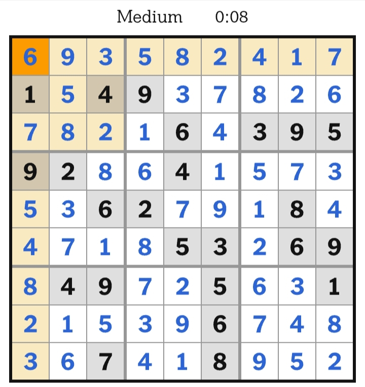 NYT Sudoku Medium Answers April 07, 2026