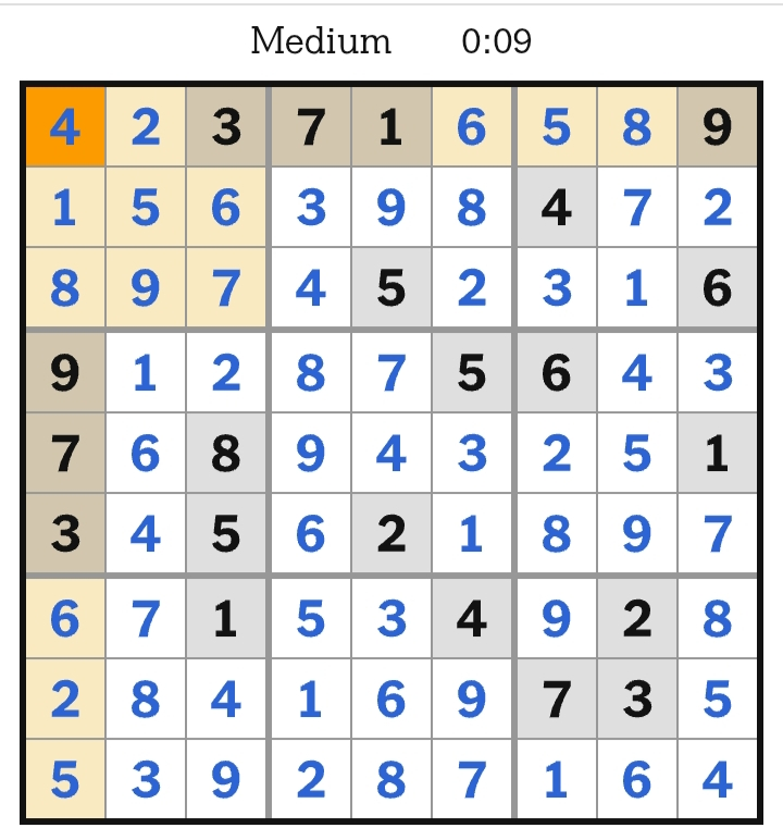 NYT Sudoku Medium Answers  April 1, 2026