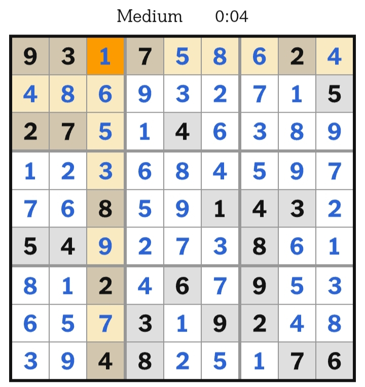 NYT Sudoku Medium Answers April 10, 2026