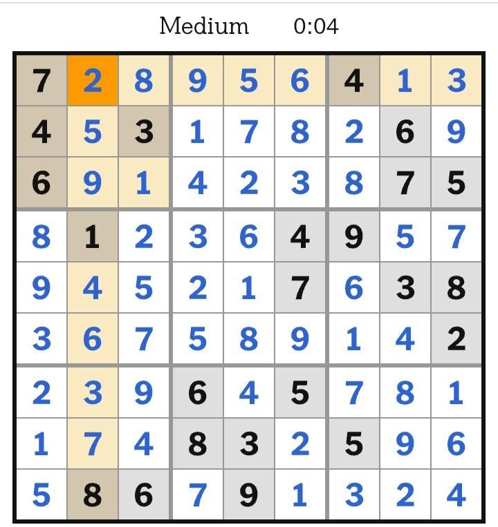 NYT Sudoku Medium Answers April 13, 2026
