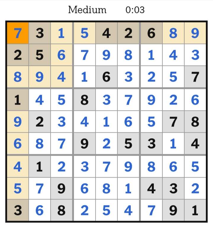 NYT Sudoku Medium Answers April 17, 2026