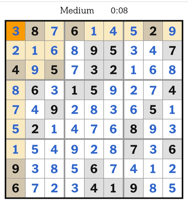 NYT Sudoku Medium Answers April 18, 2026