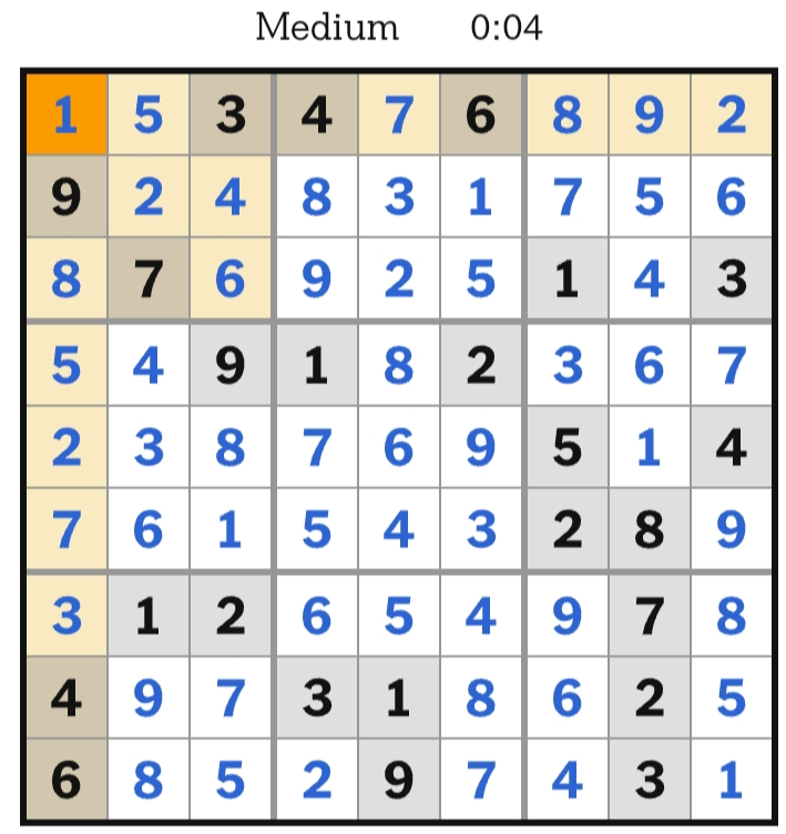 NYT Sudoku Medium Answers April 23, 2026
