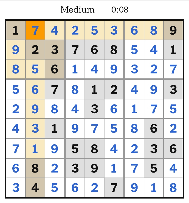 NYT Sudoku Medium Answers April 24, 2026