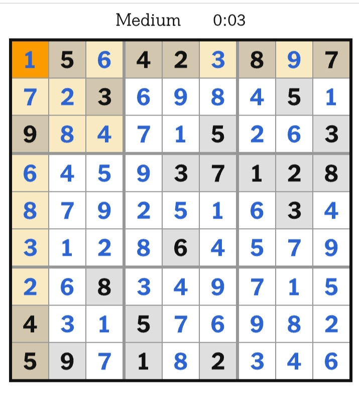 NYT Sudoku Medium Answers April 25, 2026