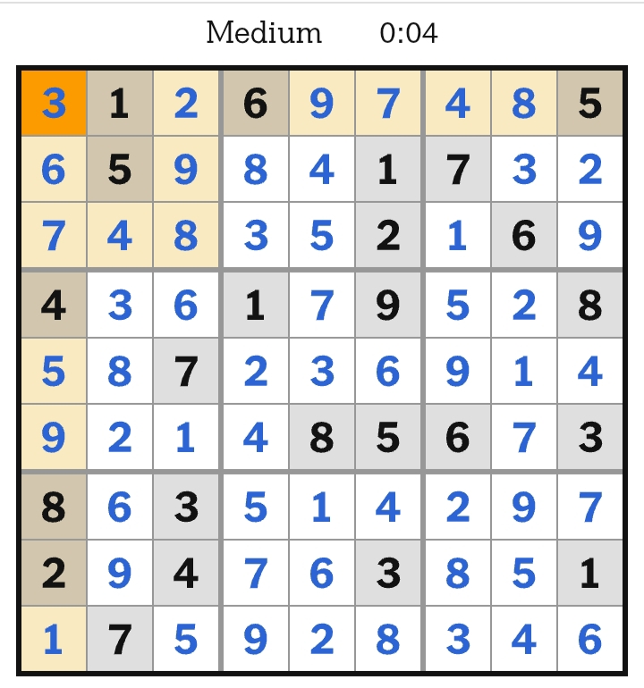 NYT Sudoku Medium Answers April 26, 2026