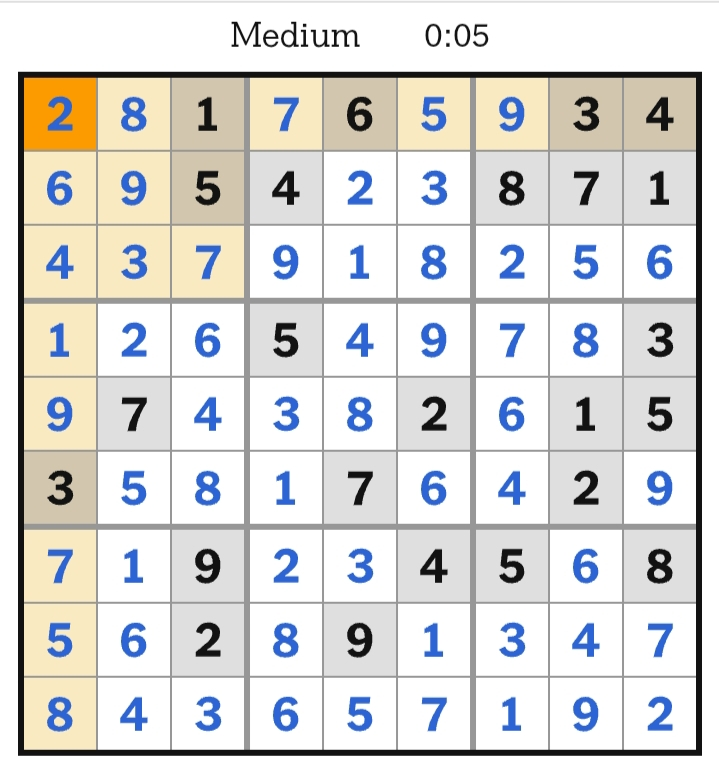 NYT Sudoku Medium Answers April 27, 2026