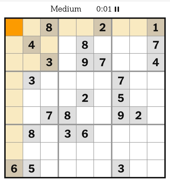 NYT Sudoku Medium April 03, 2026