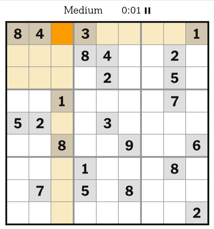 NYT Sudoku Medium April 06, 2026