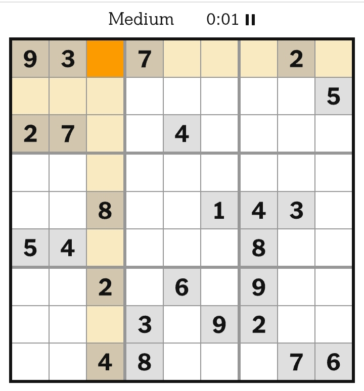 NYT Sudoku Medium April 10, 2026
