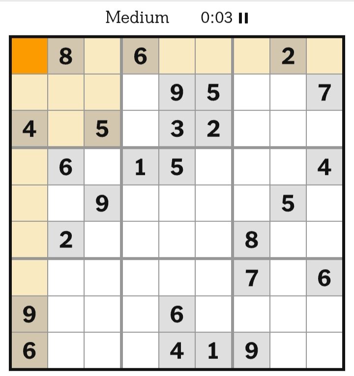 NYT Sudoku Medium April 18, 2026