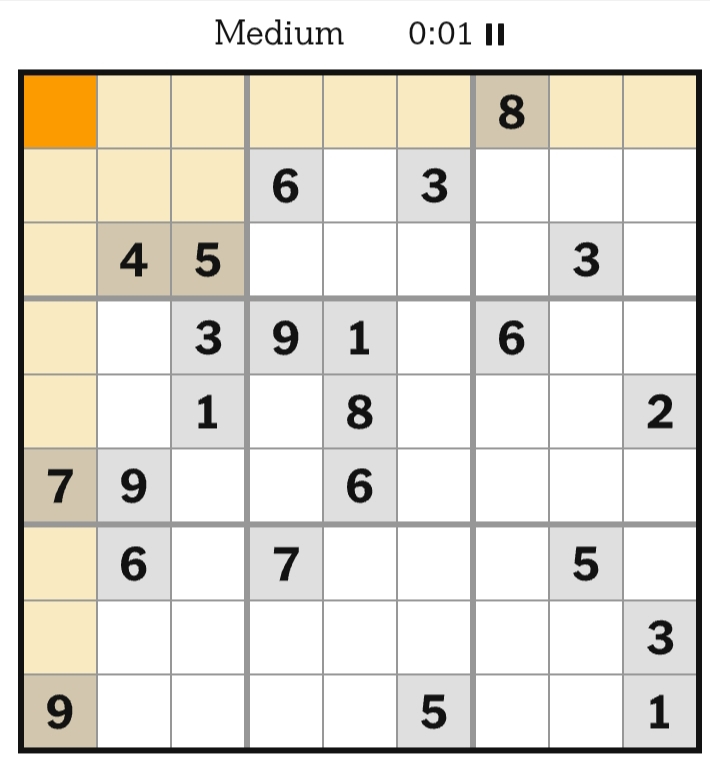 NYT Sudoku Medium April 22, 2026