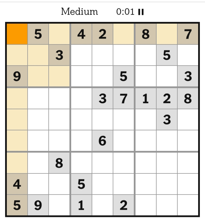 NYT Sudoku Medium April 25, 2026