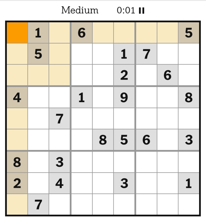 NYT Sudoku Medium April 26, 2026