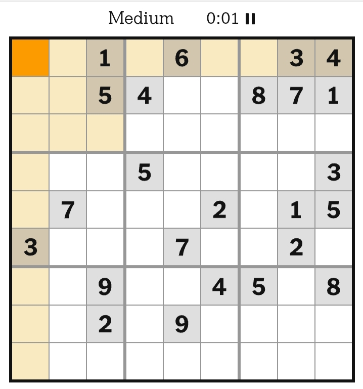 NYT Sudoku Medium April 27, 2026