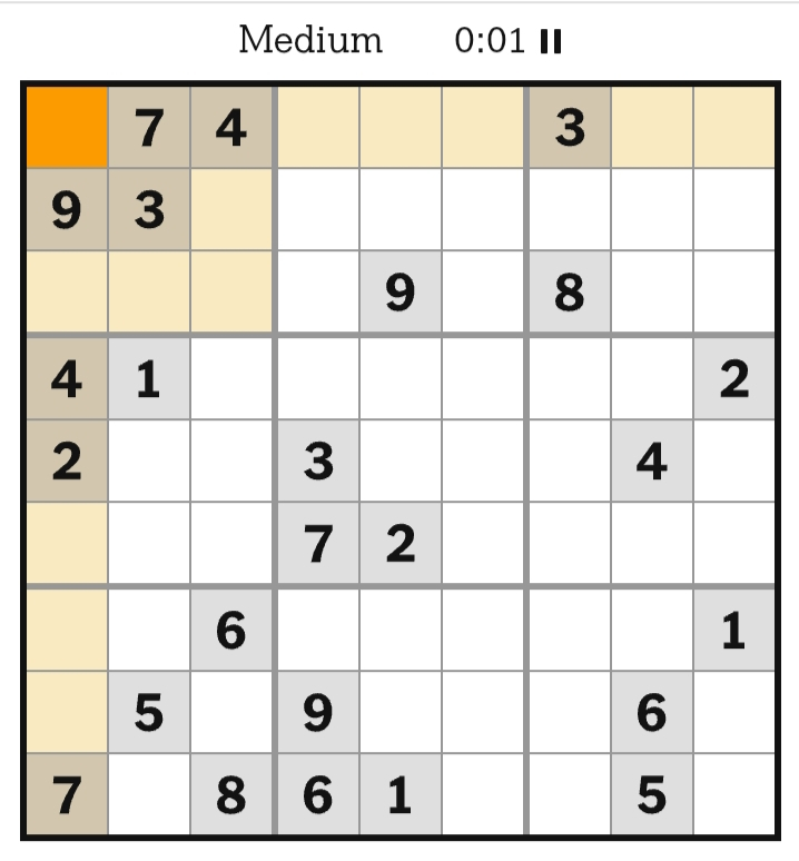 NYT Sudoku Medium April 28, 2026