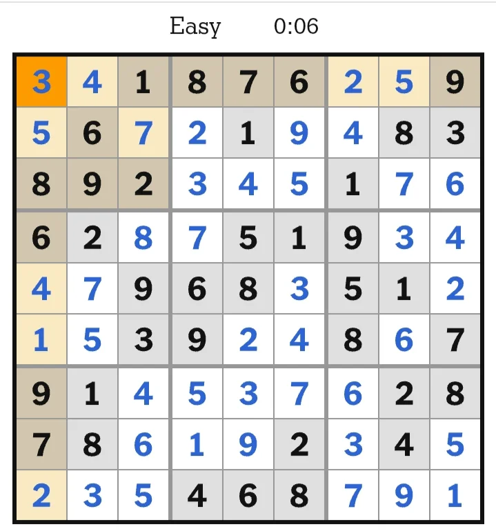 NYT Sudoku Easy Answers June 01, 2026