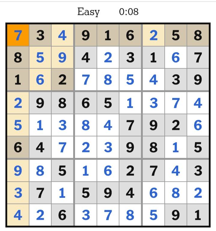 NYT Sudoku Easy Answers May 08, 2026