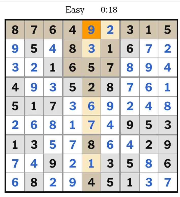 NYT Sudoku Easy Answers May 25, 2026