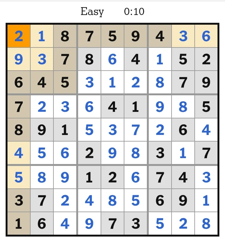 NYT Sudoku Easy Answers May 26, 2026