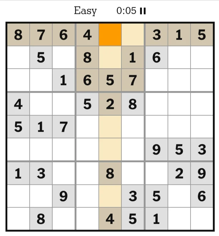 NYT Sudoku Easy May 25, 2026