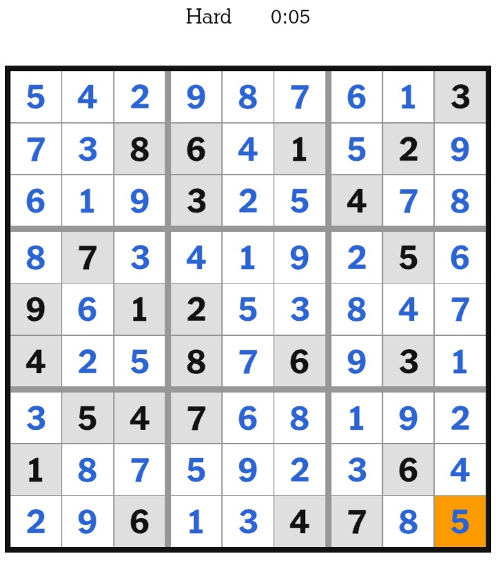 NYT Sudoku Hard Answers May 05, 2026