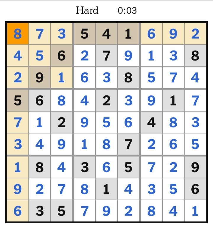 NYT Sudoku Hard Answers May 08, 2026