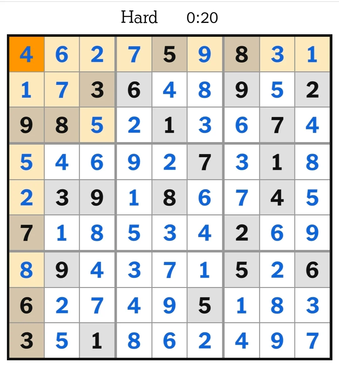 NYT Sudoku Hard Answers May 20, 2026