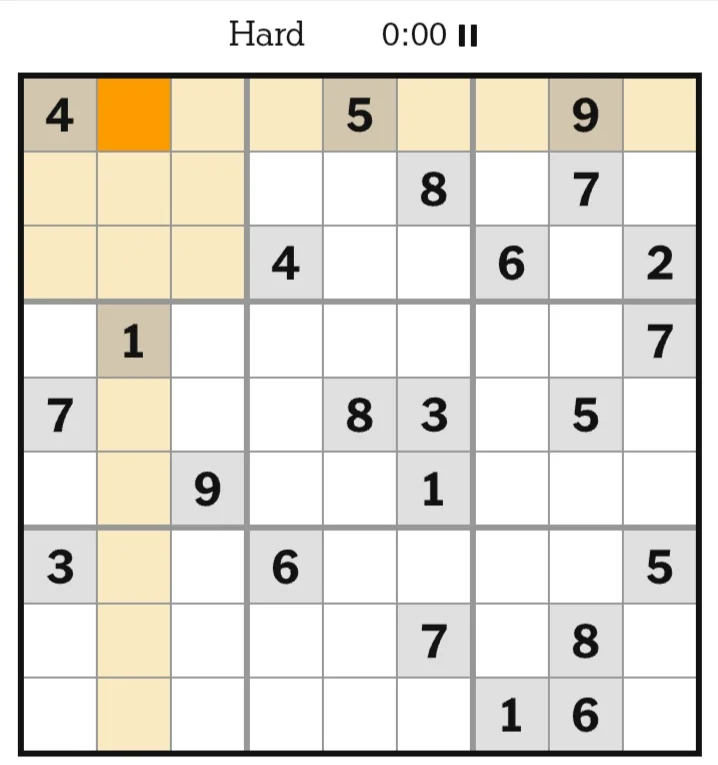 NYT Sudoku Hard June 01, 2026