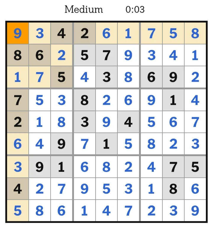 NYT Sudoku Medium Answers June 01, 2026