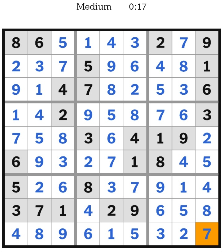 NYT Sudoku Medium Answers May 01, 2026