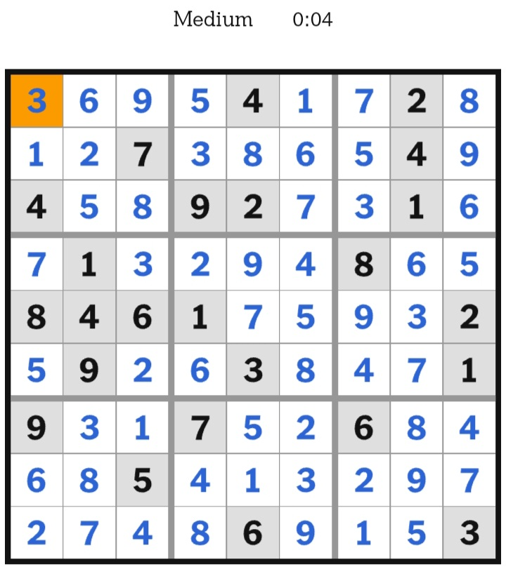 NYT Sudoku Medium Answers May 05, 2026