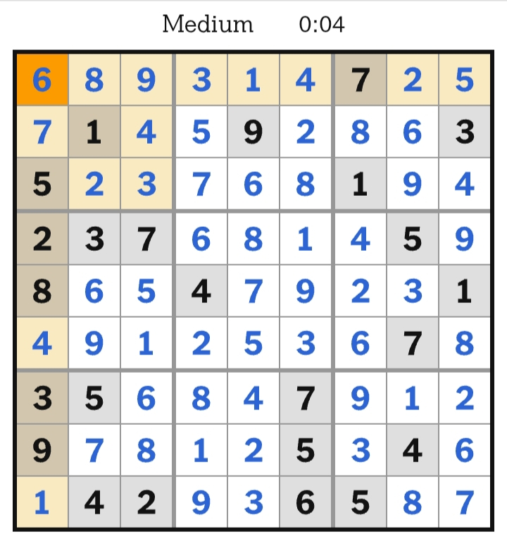 NYT Sudoku Medium Answers May 09, 2026