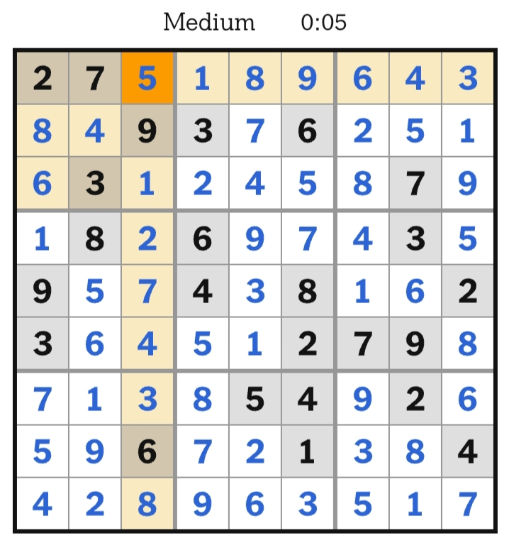 NYT Sudoku Medium Answers May 10, 2026