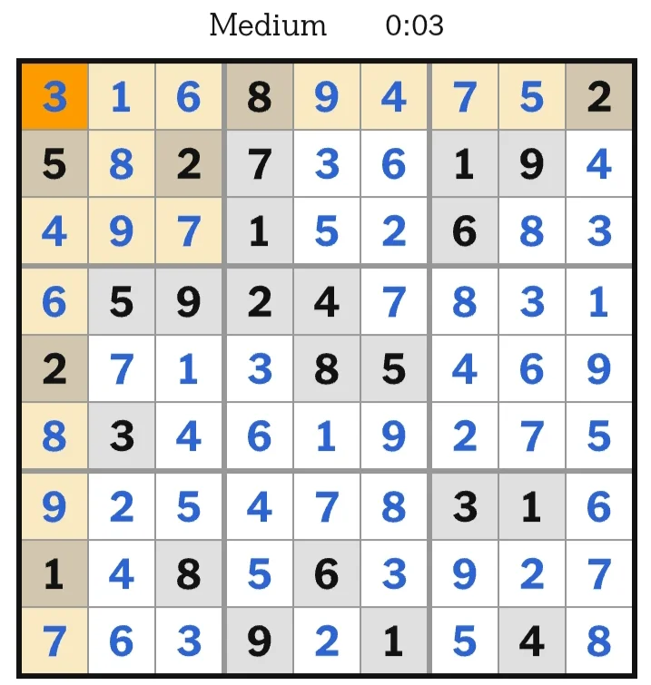 NYT Sudoku Medium Answers May 12, 2026