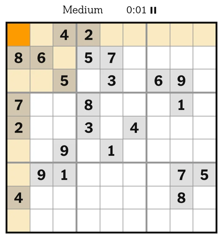 NYT Sudoku Medium June 01, 2026