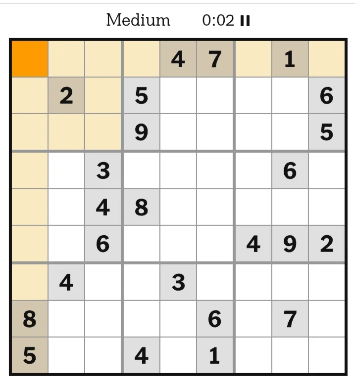 NYT Sudoku Medium May 11, 2026